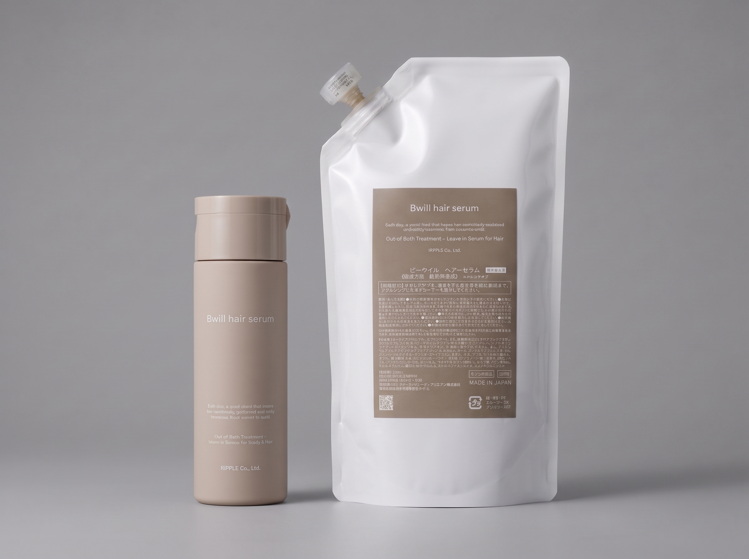 Bwill hair serumのボトルと詰め替えパウチ